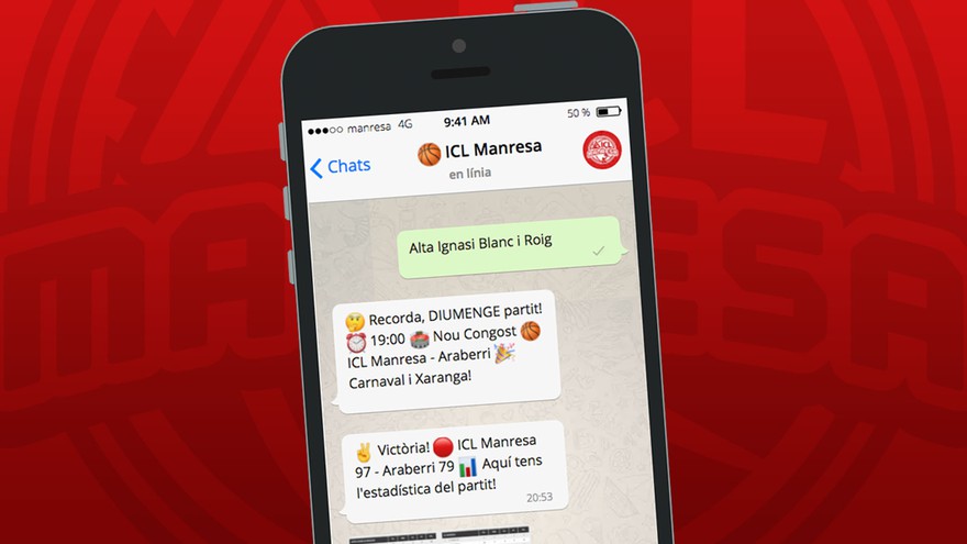 Torna el WhatsApp del BAXI Manresa per rebre resultats, estadístiques i avisos