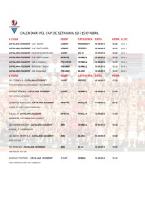 CALENDARI PEL CAP DE SETMANA 18